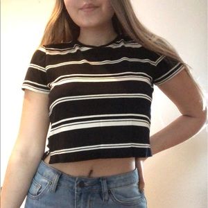 Black & White Striped Cropped T-Shirt